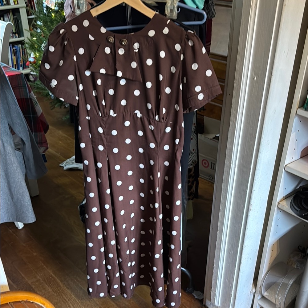 Hell Bunny Chocolate Brown Dress with White Polka Dots